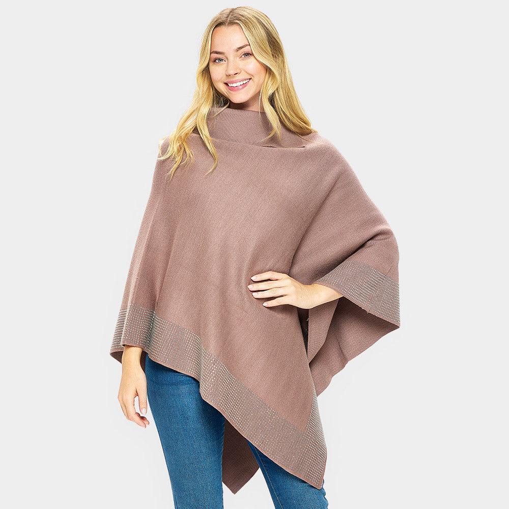Khaki Bling Border Solid Neck Poncho - Jewelry Store by Erik Rayo