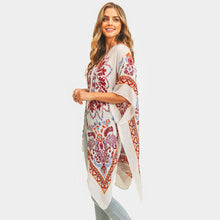 Load image into Gallery viewer, Burgundy Bohemian Print Cover Up Kimono Poncho
