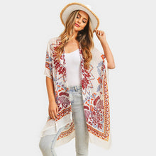 Load image into Gallery viewer, Burgundy Bohemian Print Cover Up Kimono Poncho
