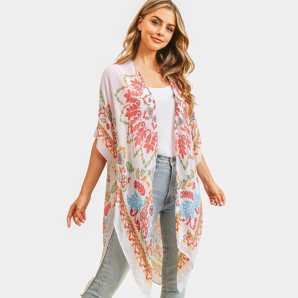 Coral Bohemian Print Cover Up Kimono Poncho - Jewelry Store by Erik Rayo