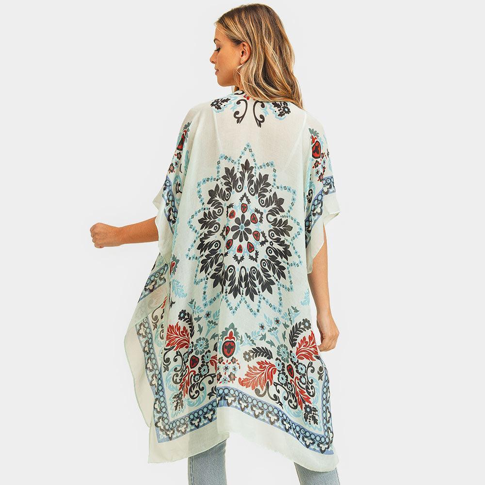 Blue Bohemian Print Cover Up Kimono Poncho - Jewelry Store by Erik Rayo