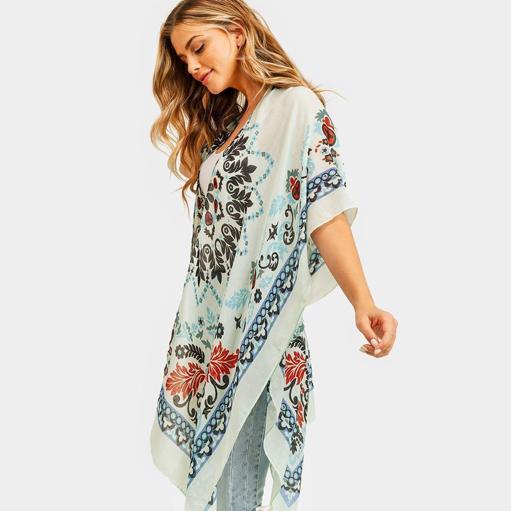 Blue Bohemian Print Cover Up Kimono Poncho - Jewelry Store by Erik Rayo
