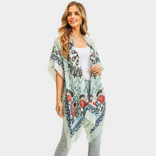 Load image into Gallery viewer, Blue Bohemian Print Cover Up Kimono Poncho
