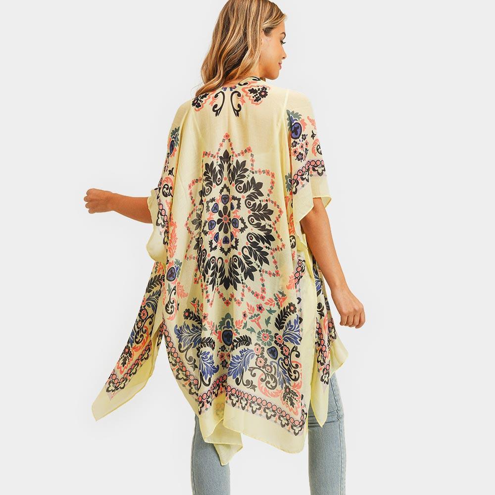 Yellow Bohemian Print Cover Up Kimono Poncho - Jewelry Store by Erik Rayo