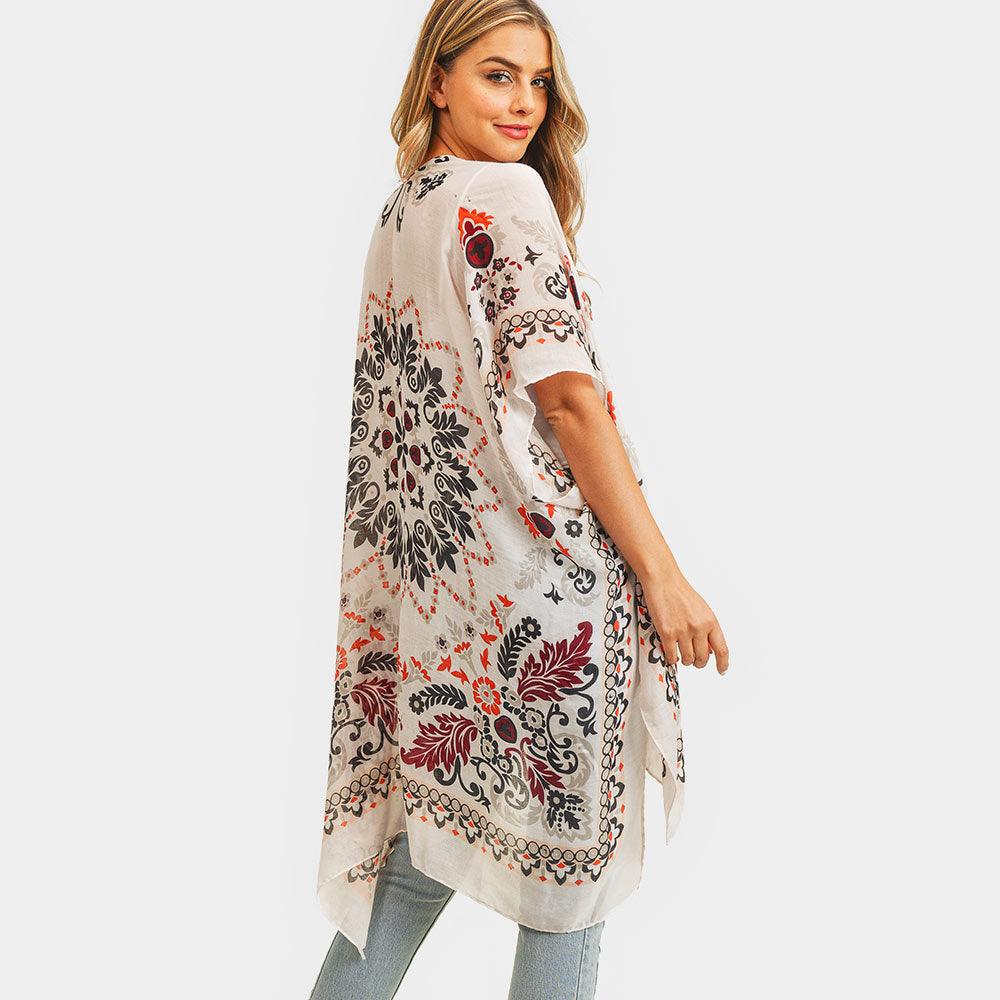 Pink Bohemian Print Cover Up Kimono Poncho