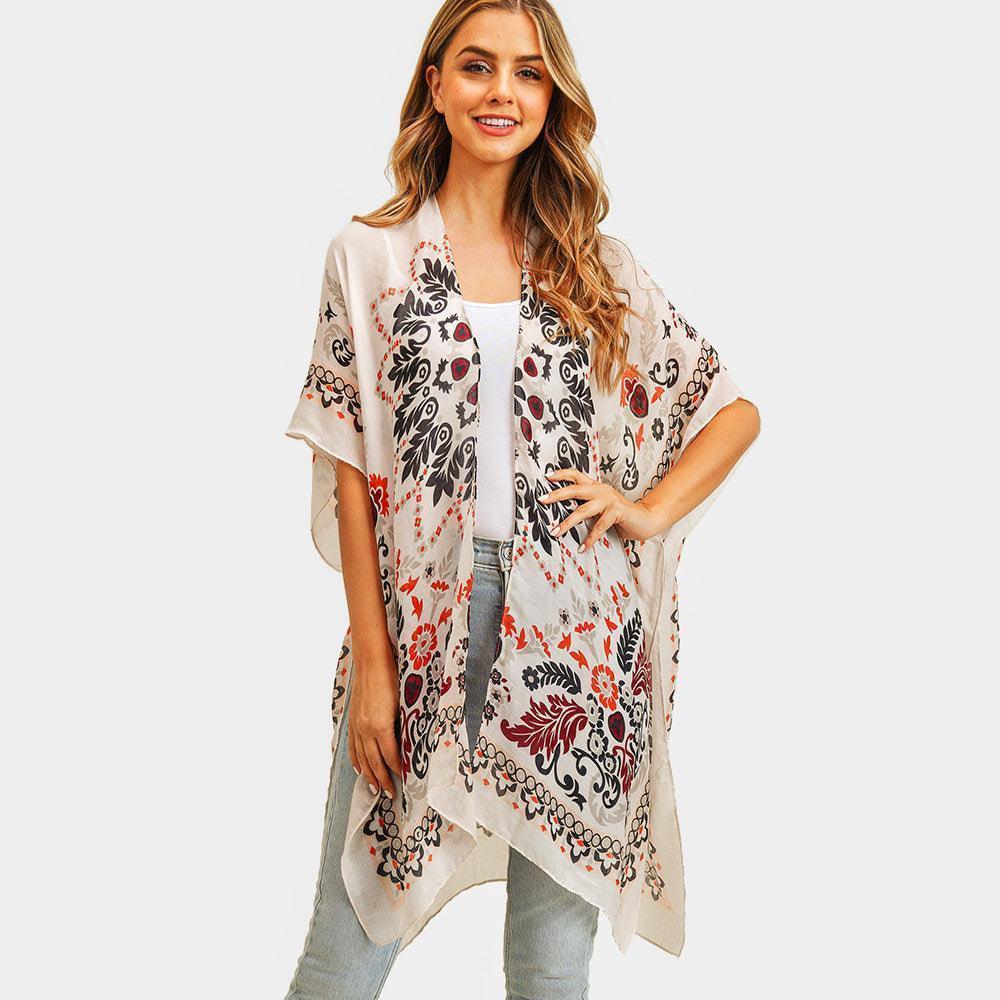 Pink Bohemian Print Cover Up Kimono Poncho - Jewelry Store by Erik Rayo