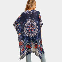 Load image into Gallery viewer, Navy Bohemian Print Cover Up Kimono Poncho
