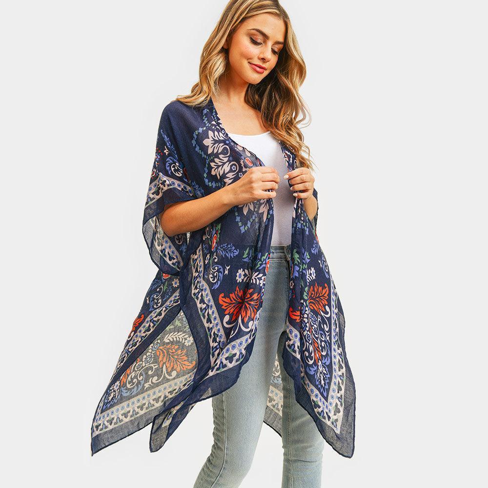 Navy Bohemian Print Cover Up Kimono Poncho - Jewelry Store by Erik Rayo