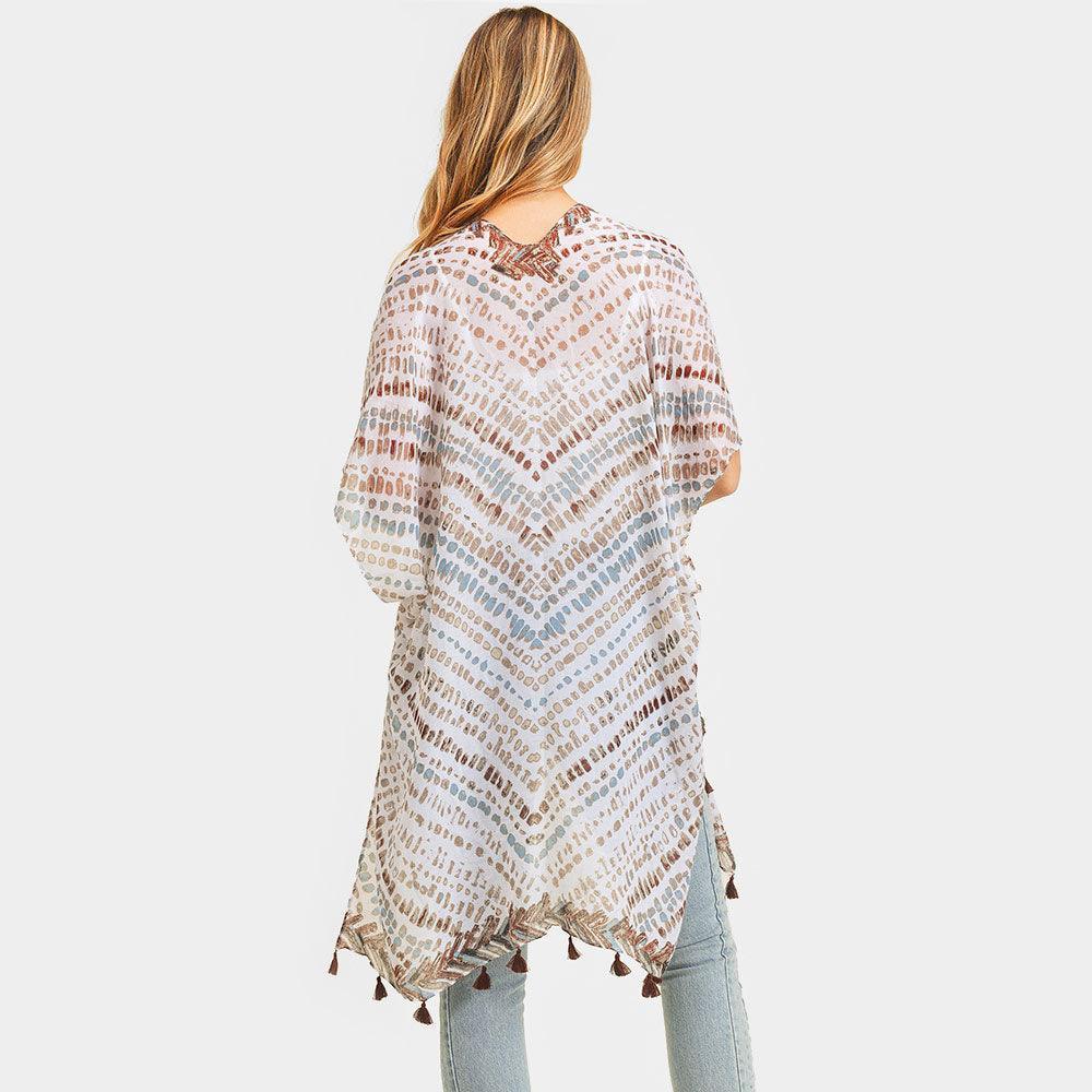 Brown Multi Dash Pattern Tassel Cover Up Kimono Poncho - Jewelry Store by Erik Rayo