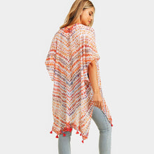 Load image into Gallery viewer, Red Multi Dash Pattern Tassel Cover Up Kimono Poncho
