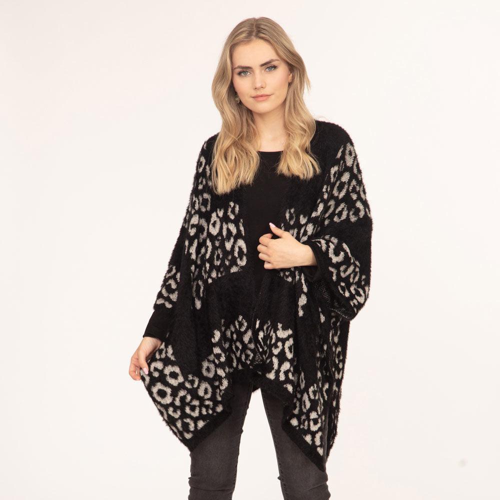 Black Leopard Printed Ruana Poncho - Jewelry Store by Erik Rayo
