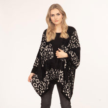 Load image into Gallery viewer, Black Leopard Printed Ruana Poncho
