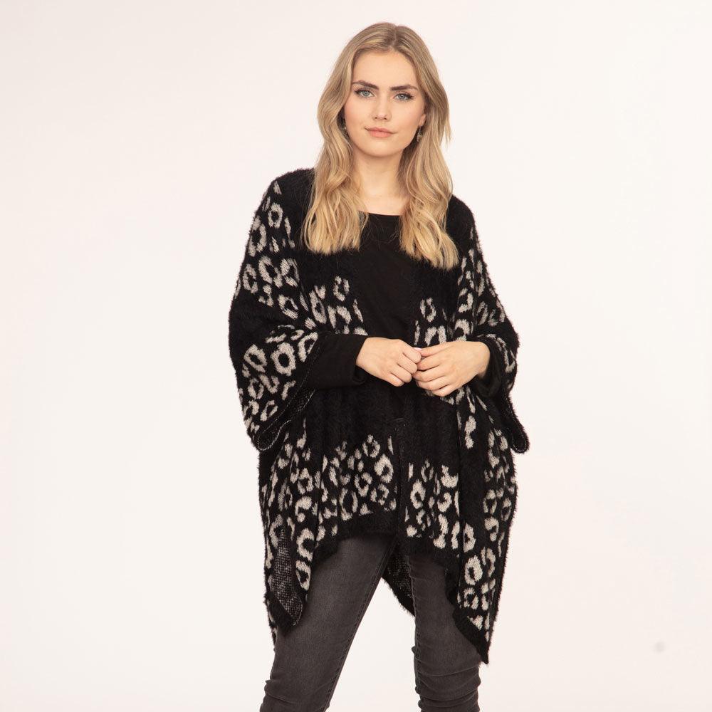 Black Leopard Printed Ruana Poncho - Jewelry Store by Erik Rayo