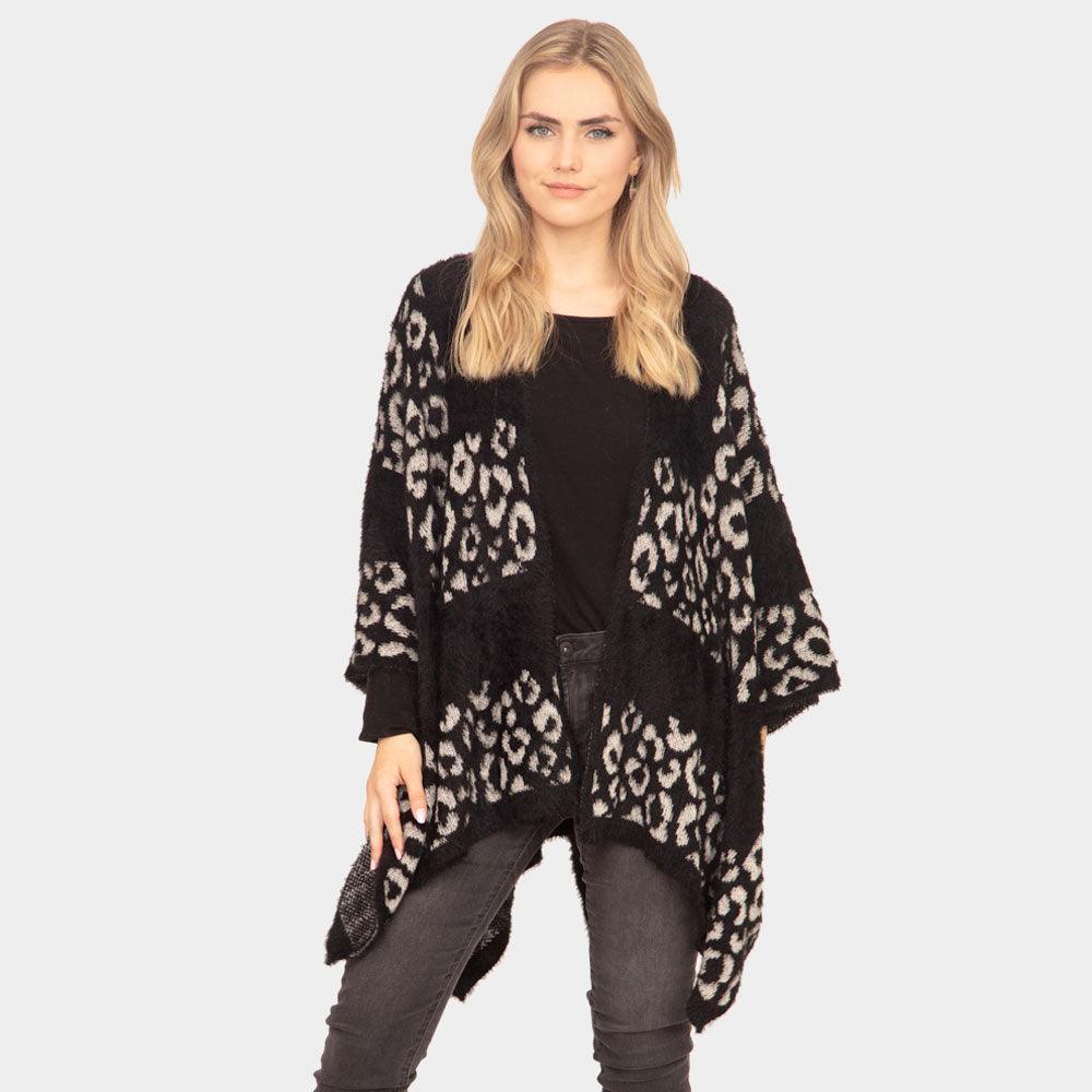 Black Leopard Printed Ruana Poncho - Jewelry Store by Erik Rayo