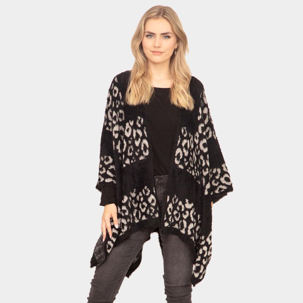 Black Leopard Printed Ruana Poncho