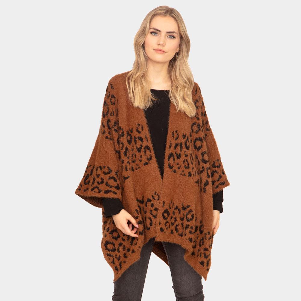 Brown Leopard Printed Ruana Poncho - Jewelry Store by Erik Rayo