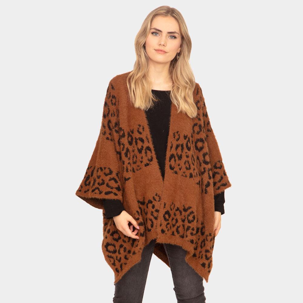 Brown Leopard Printed Ruana Poncho