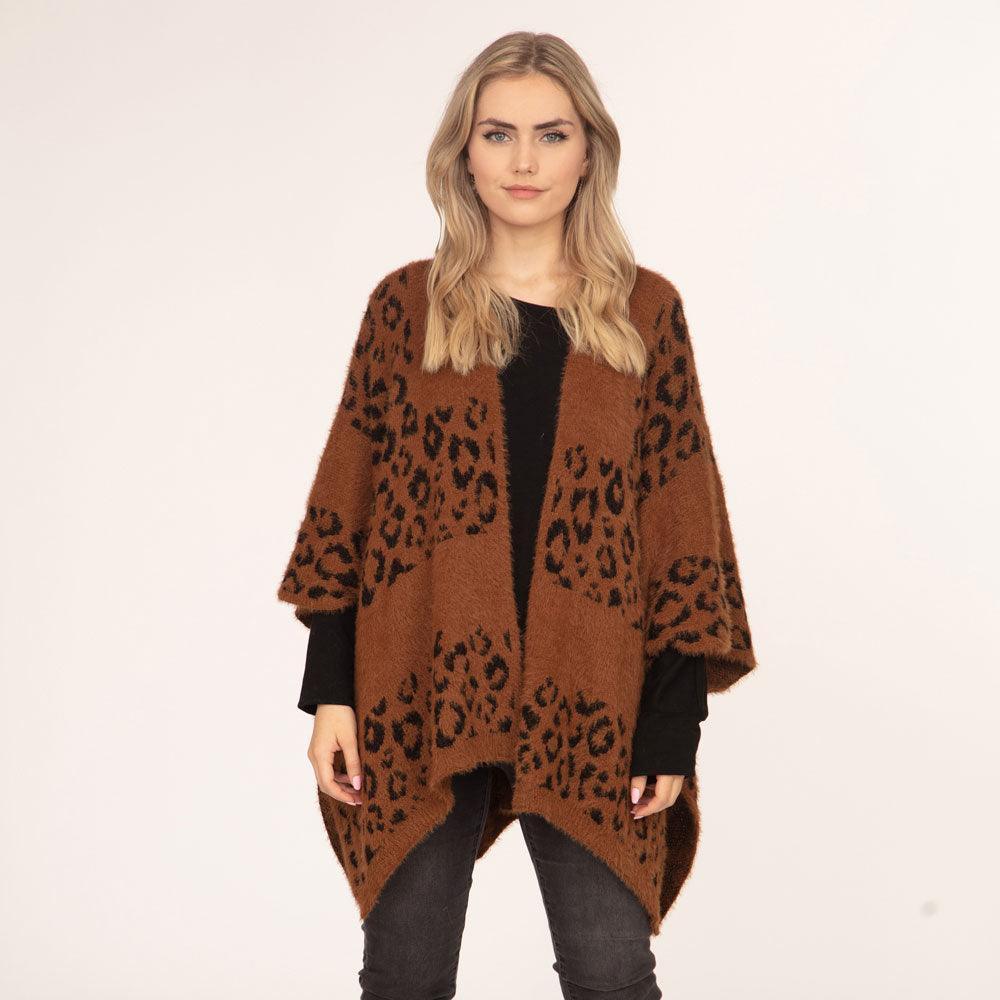 Brown Leopard Printed Ruana Poncho - Jewelry Store by Erik Rayo