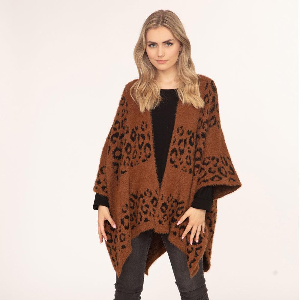 Brown Leopard Printed Ruana Poncho - Jewelry Store by Erik Rayo