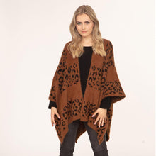 Load image into Gallery viewer, Brown Leopard Printed Ruana Poncho
