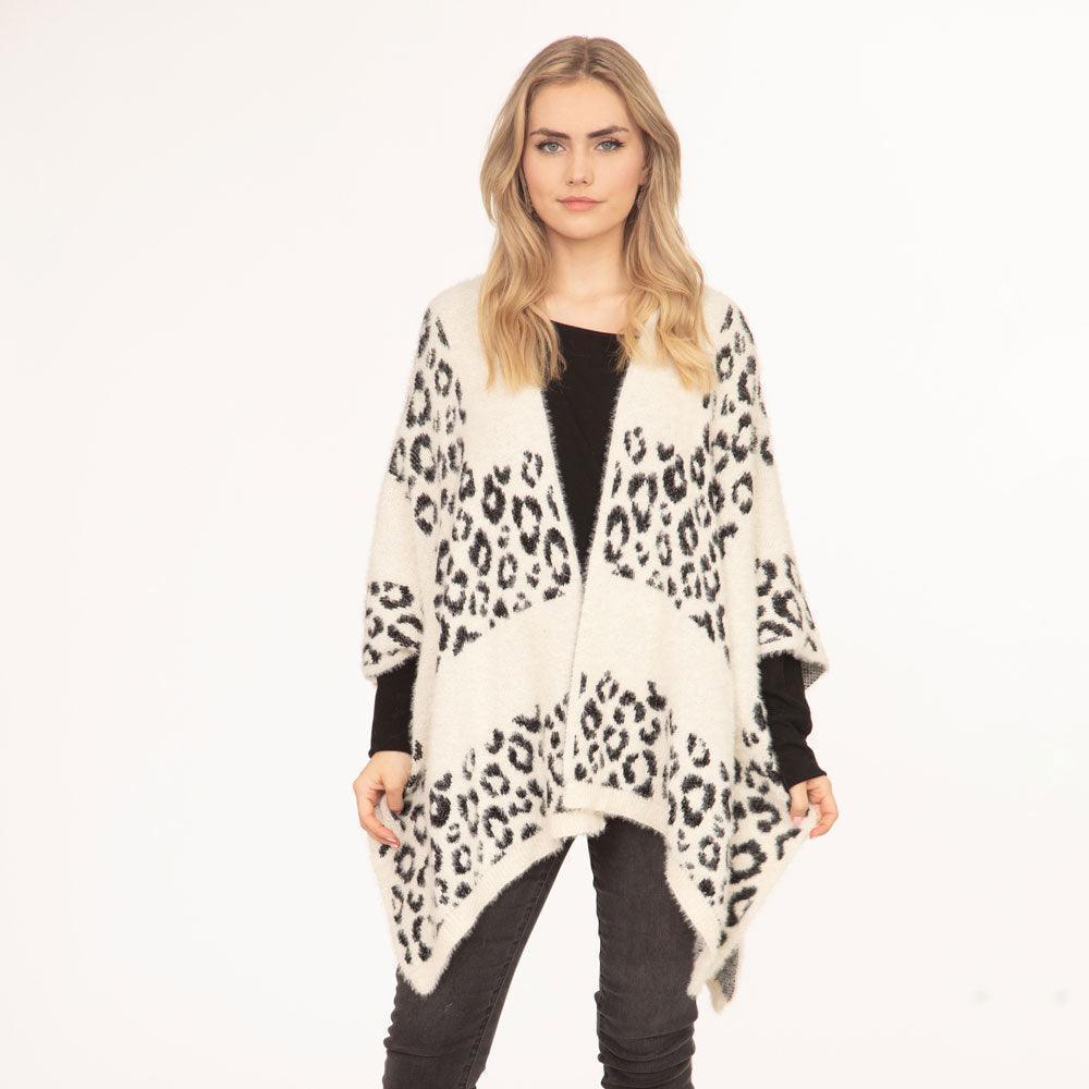 Ivory Leopard Printed Ruana Poncho - Jewelry Store by Erik Rayo