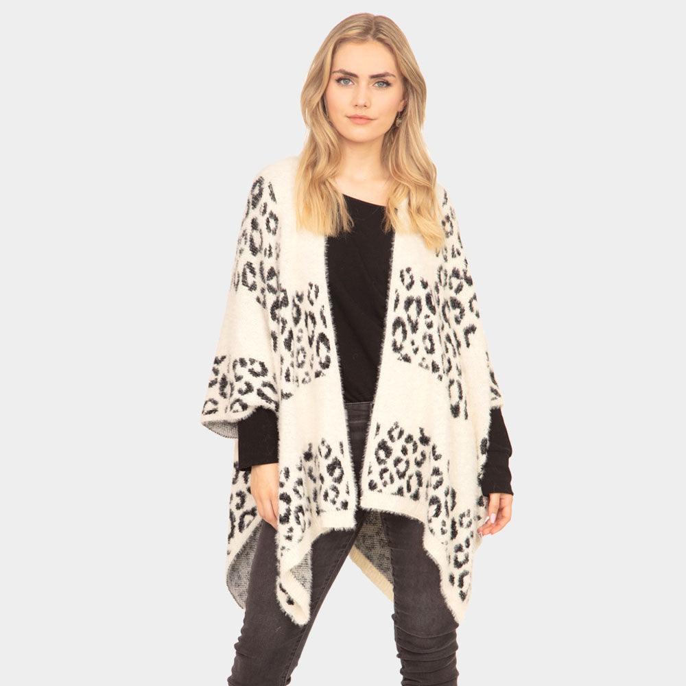 Ivory Leopard Printed Ruana Poncho