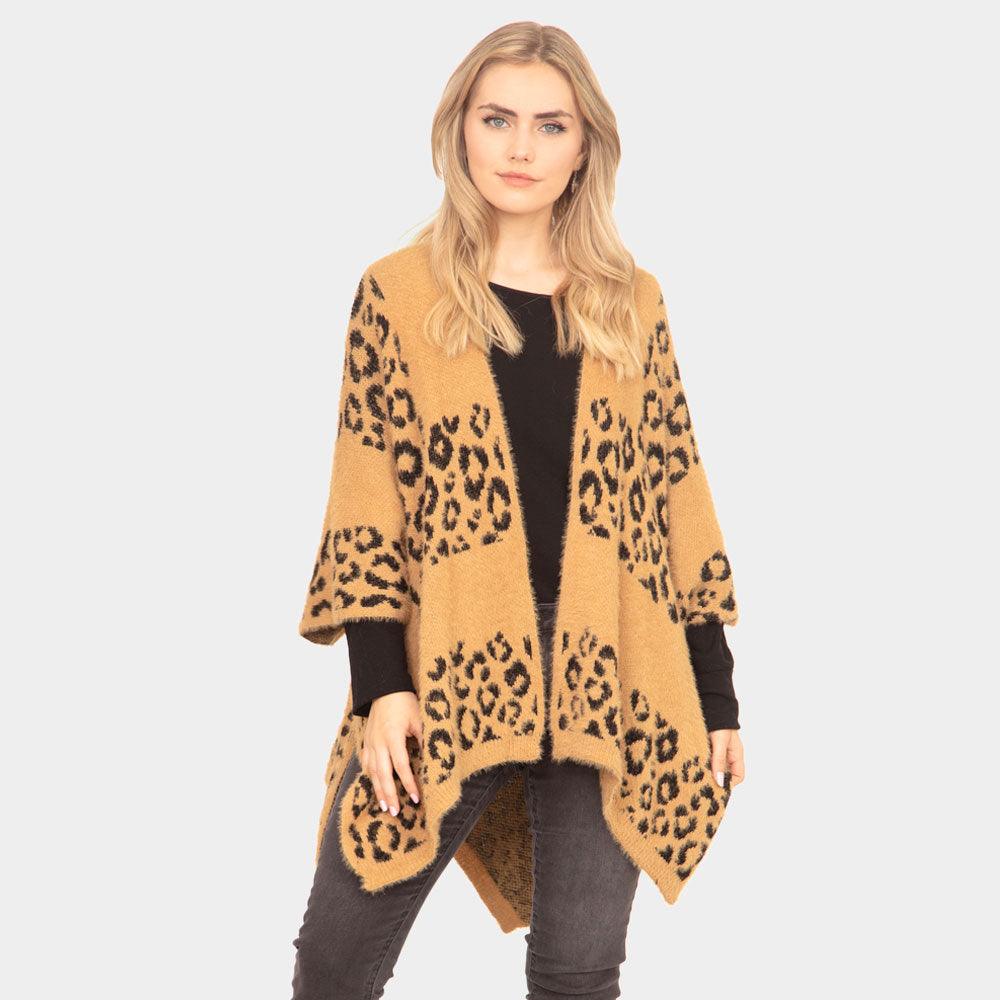 Taupe Leopard Printed Ruana Poncho