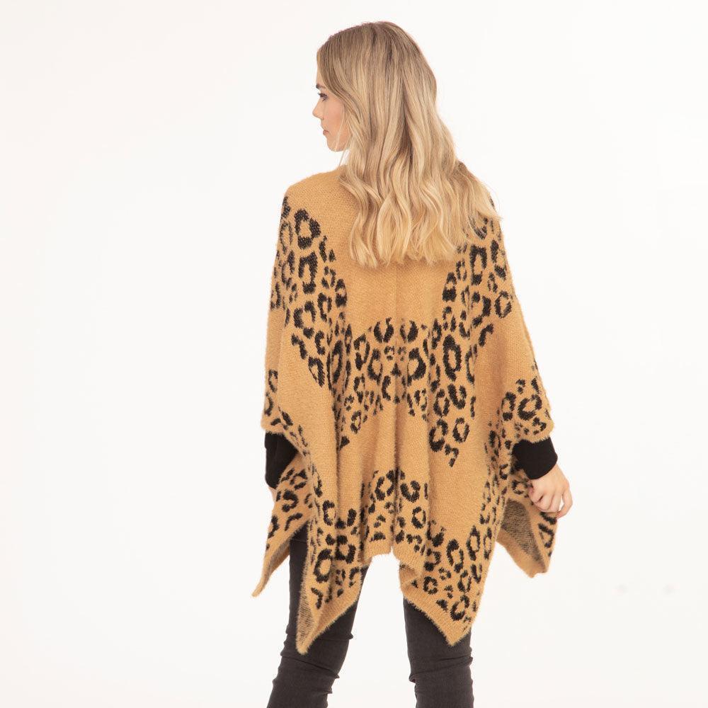 Taupe Leopard Printed Ruana Poncho - Jewelry Store by Erik Rayo