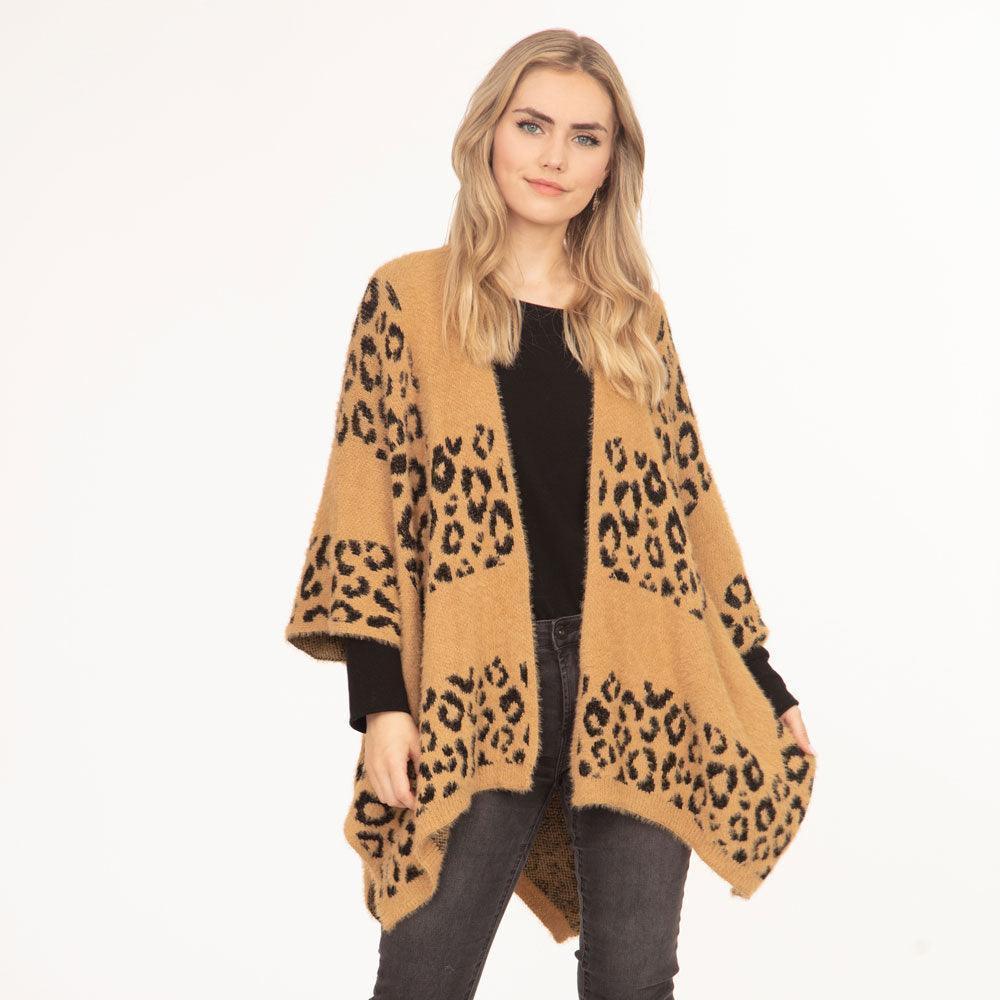 Taupe Leopard Printed Ruana Poncho - Jewelry Store by Erik Rayo