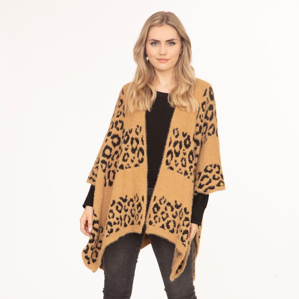 Taupe Leopard Printed Ruana Poncho - Jewelry Store by Erik Rayo