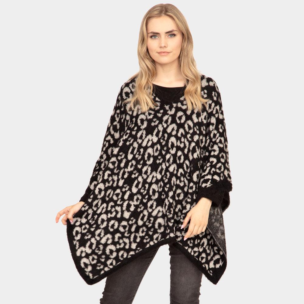 Black Leopard Printed Poncho