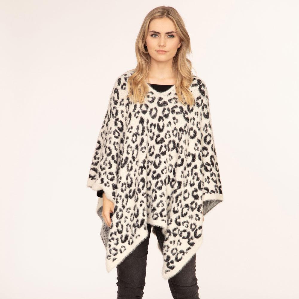 Ivory Leopard Printed Poncho - Jewelry Store by Erik Rayo