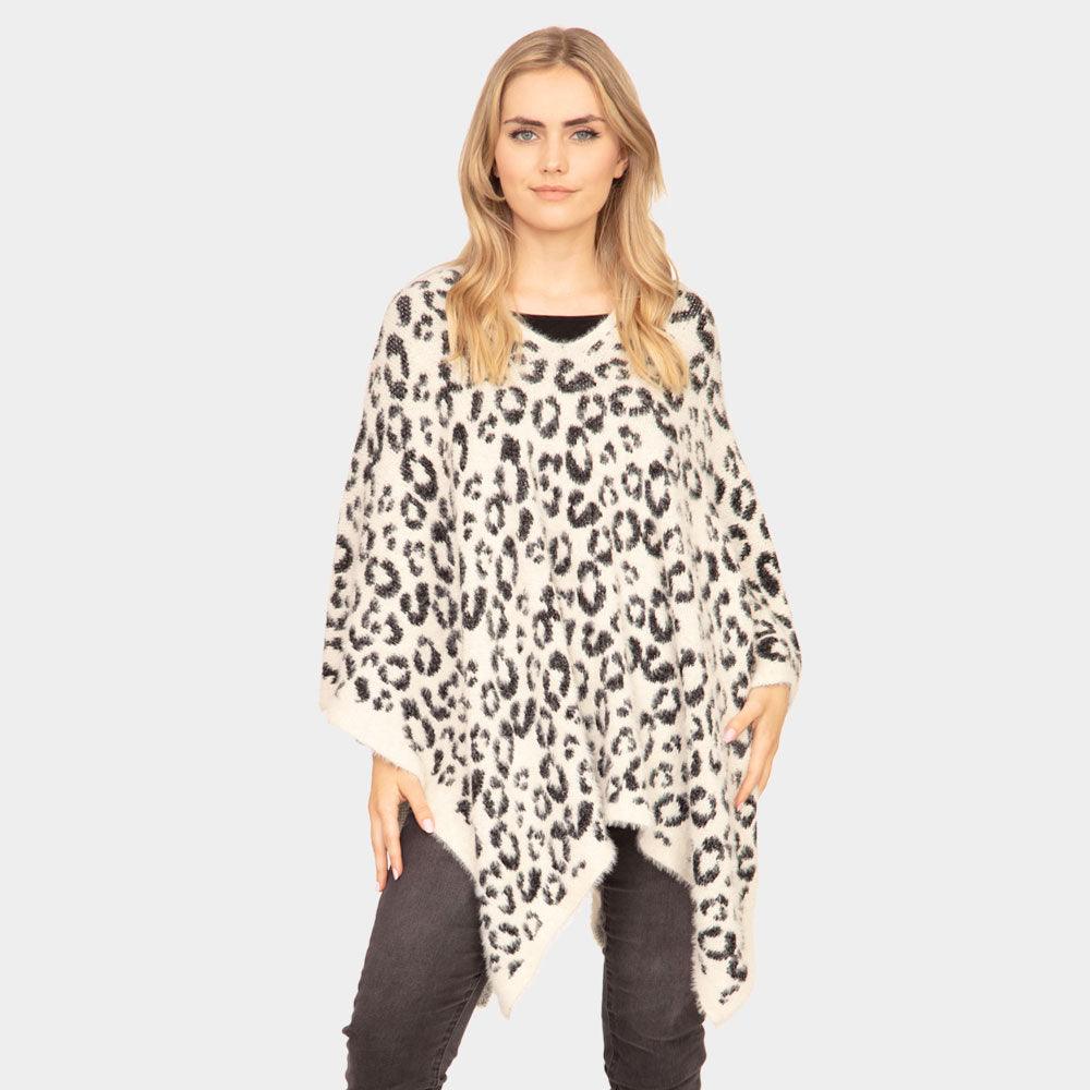 Ivory Leopard Printed Poncho