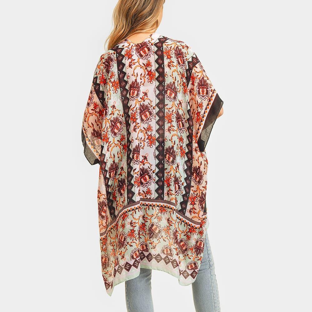 Mint Flower Patterned Cover Up Kimono Poncho - Jewelry Store by Erik Rayo