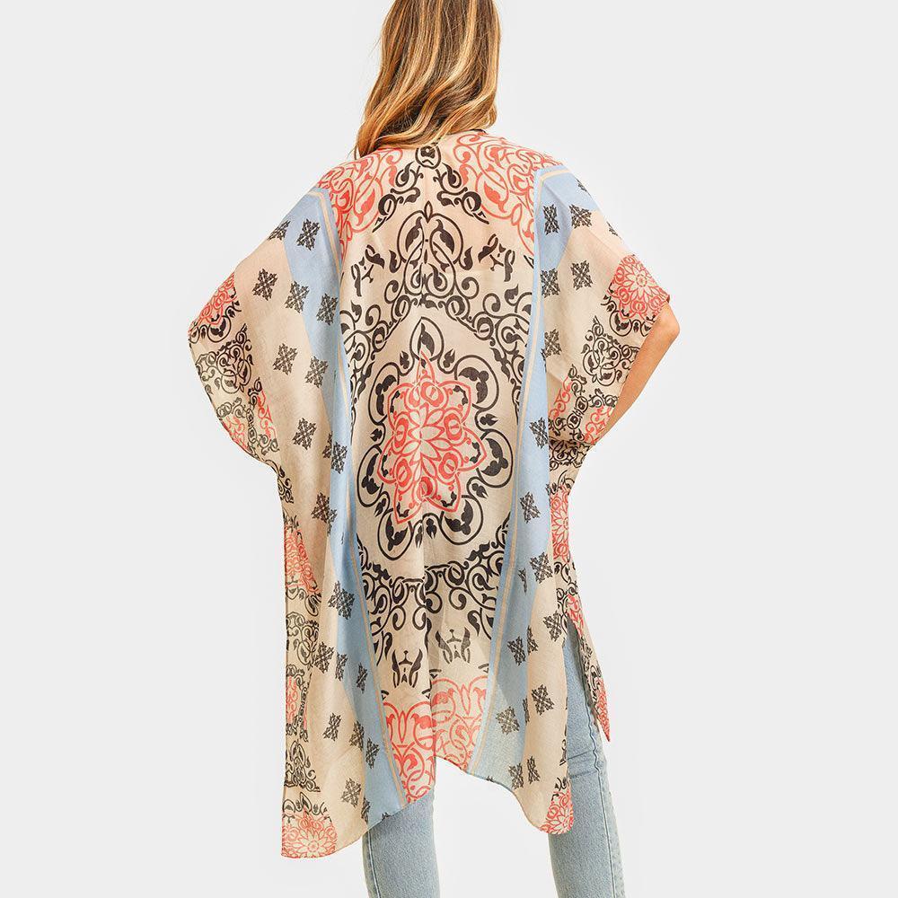 Coral Bohemian Patterned Cover Up Kimono Poncho - Jewelry Store by Erik Rayo