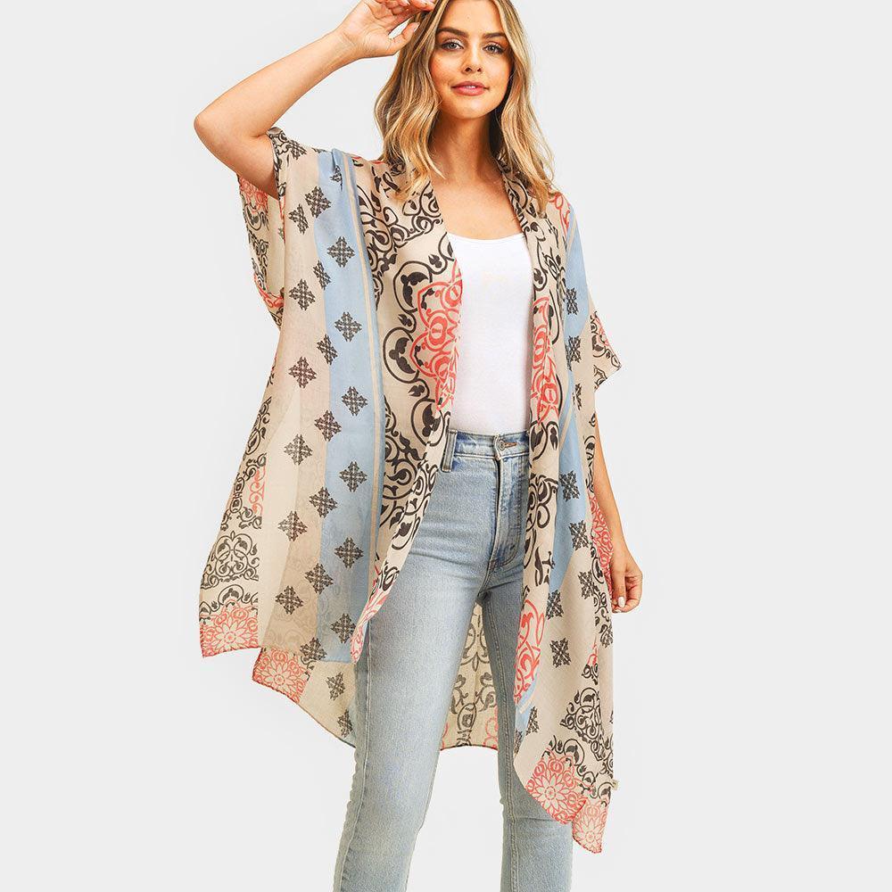 Coral Bohemian Patterned Cover Up Kimono Poncho - Jewelry Store by Erik Rayo