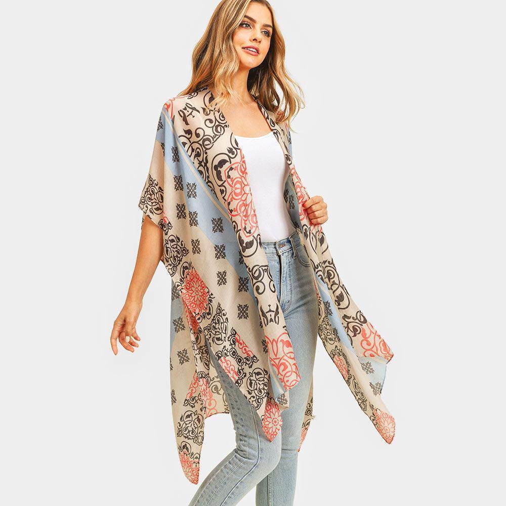 Coral Bohemian Patterned Cover Up Kimono Poncho - Jewelry Store by Erik Rayo