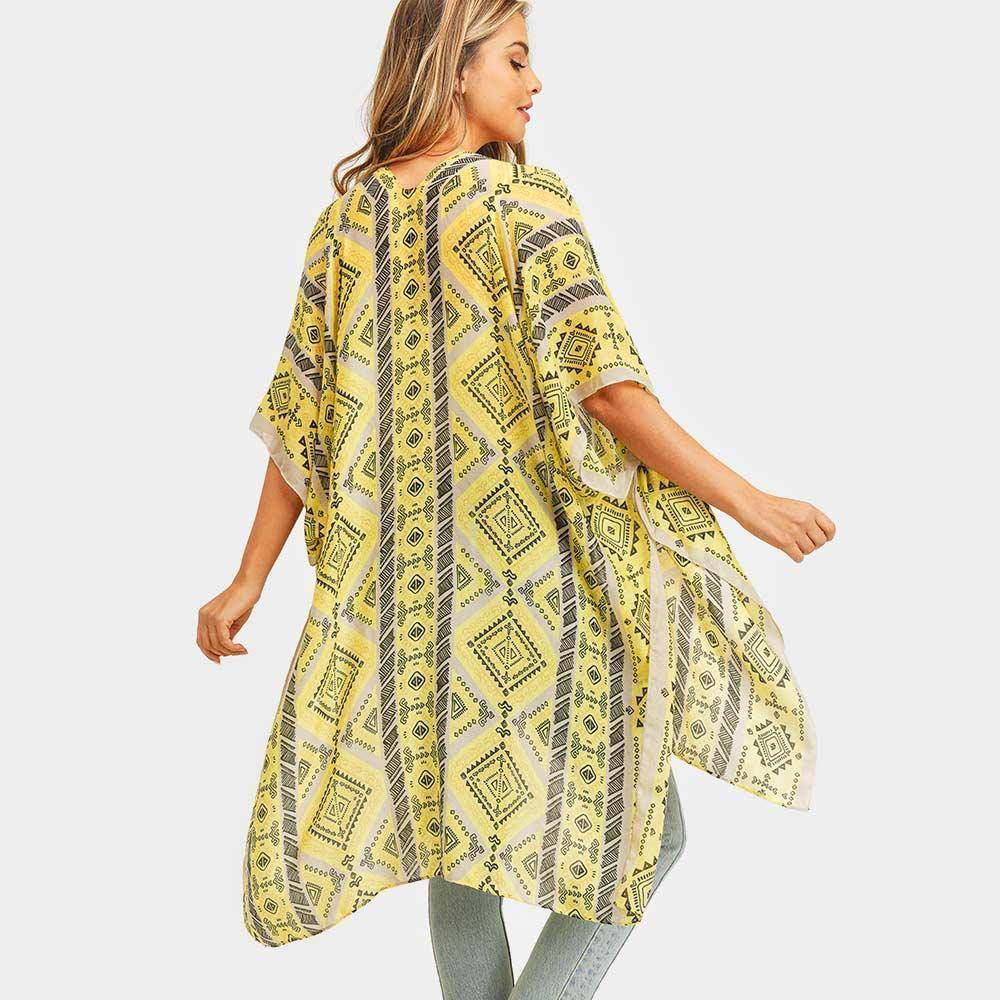 Yellow Tribal Patterned Cover Up Kimono Poncho - Jewelry Store by Erik Rayo