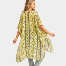 Load image into Gallery viewer, Yellow Tribal Patterned Cover Up Kimono Poncho
