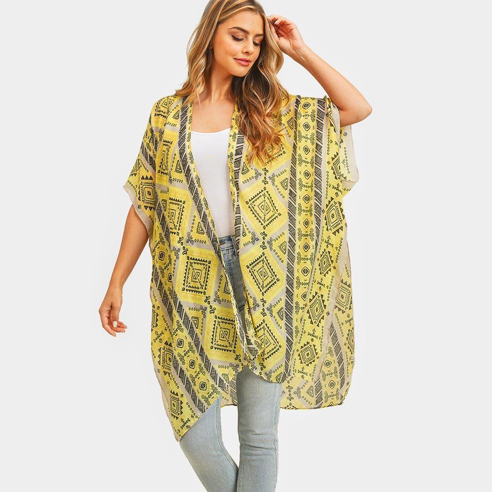 Yellow Tribal Patterned Cover Up Kimono Poncho - Jewelry Store by Erik Rayo
