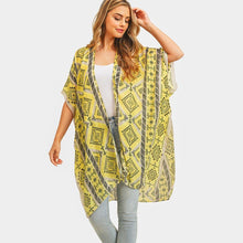 Load image into Gallery viewer, Yellow Tribal Patterned Cover Up Kimono Poncho
