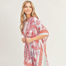 Load image into Gallery viewer, Red Bohemian Patterned Cover Up Kimono Poncho
