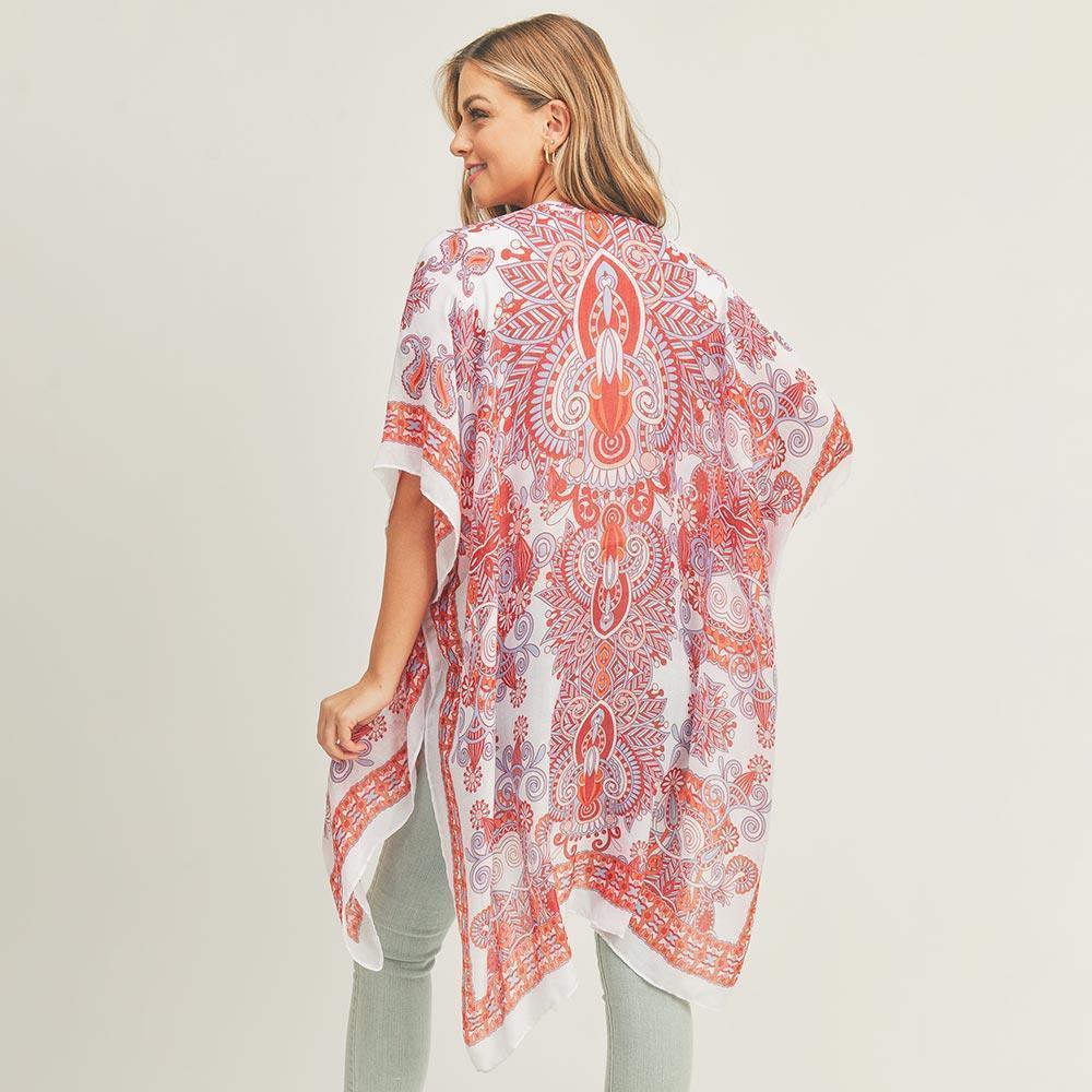 Red Bohemian Patterned Cover Up Kimono Poncho - Jewelry Store by Erik Rayo