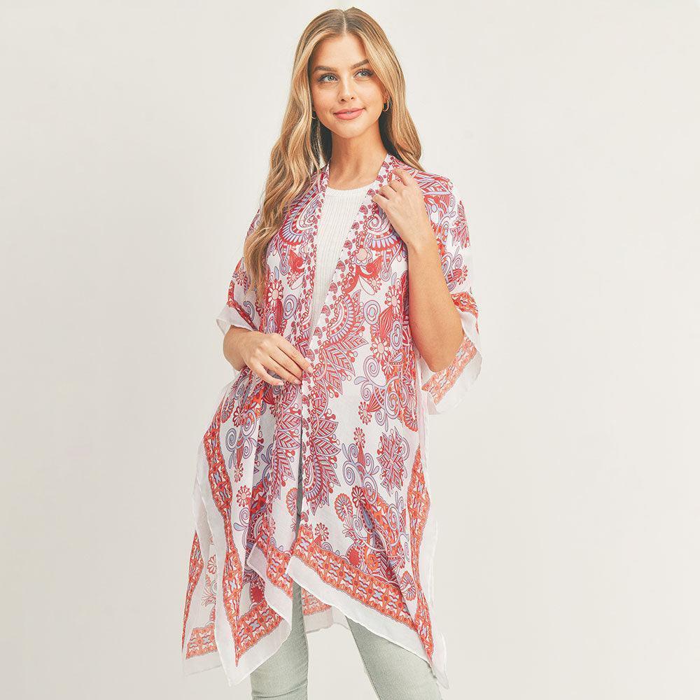 Red Bohemian Patterned Cover Up Kimono Poncho - Jewelry Store by Erik Rayo