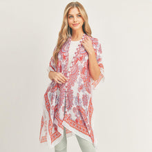 Load image into Gallery viewer, Red Bohemian Patterned Cover Up Kimono Poncho
