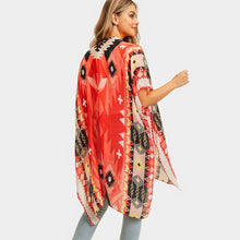 Load image into Gallery viewer, Coral Tribal Patterned Cover Up Kimono Poncho
