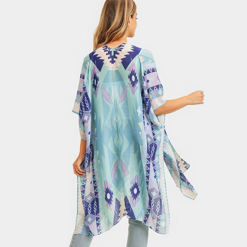 Mint Tribal Patterned Cover Up Kimono Poncho - Jewelry Store by Erik Rayo