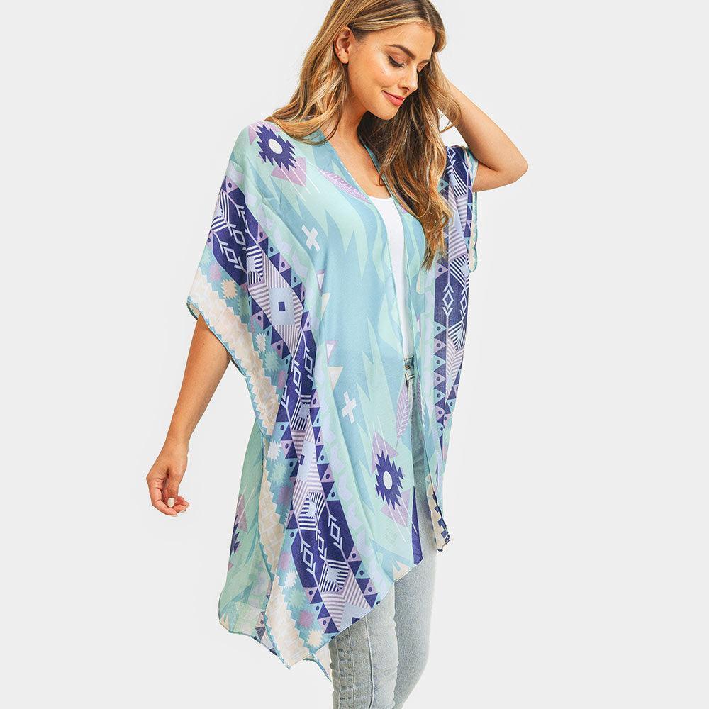 Mint Tribal Patterned Cover Up Kimono Poncho - Jewelry Store by Erik Rayo