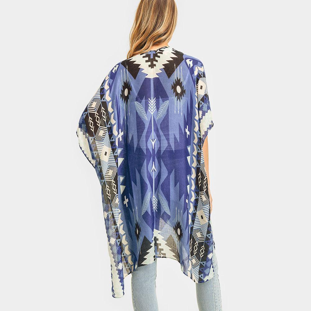 Navy Tribal Patterned Cover Up Kimono Poncho - Jewelry Store by Erik Rayo