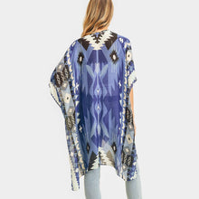 Load image into Gallery viewer, Navy Tribal Patterned Cover Up Kimono Poncho
